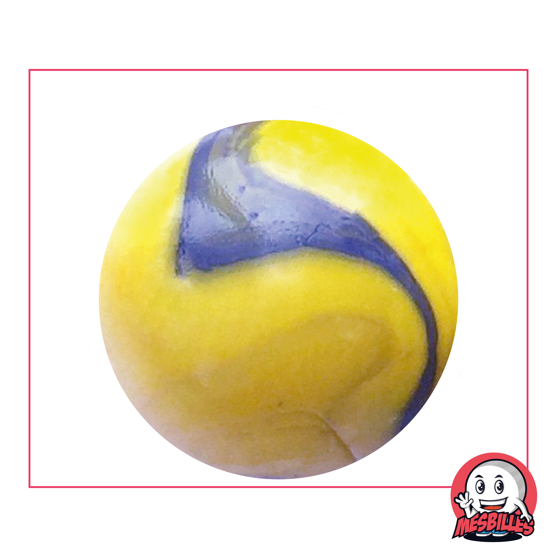 Canica Gauguin 42 mm de cristal de dos colores, amarillo y azul, canica de tamaño ballena, canica grande