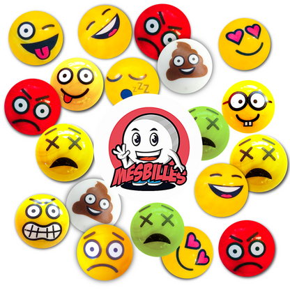 Círculo creativo de canicas con expresiones variadas que representan el universo emocional completo de la colección MisCanicas, alrededor del logotipo central.