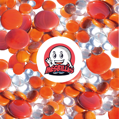 MisCanicas - 250 gr Canicas Planas, mezcla naranja, 30 mm, 18 mm, 12 mm, opacas y transparentes