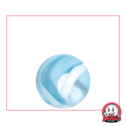 Canica Nieve, mini canica de cristal translúcido parcialmente recubierta de blanco y azul claro