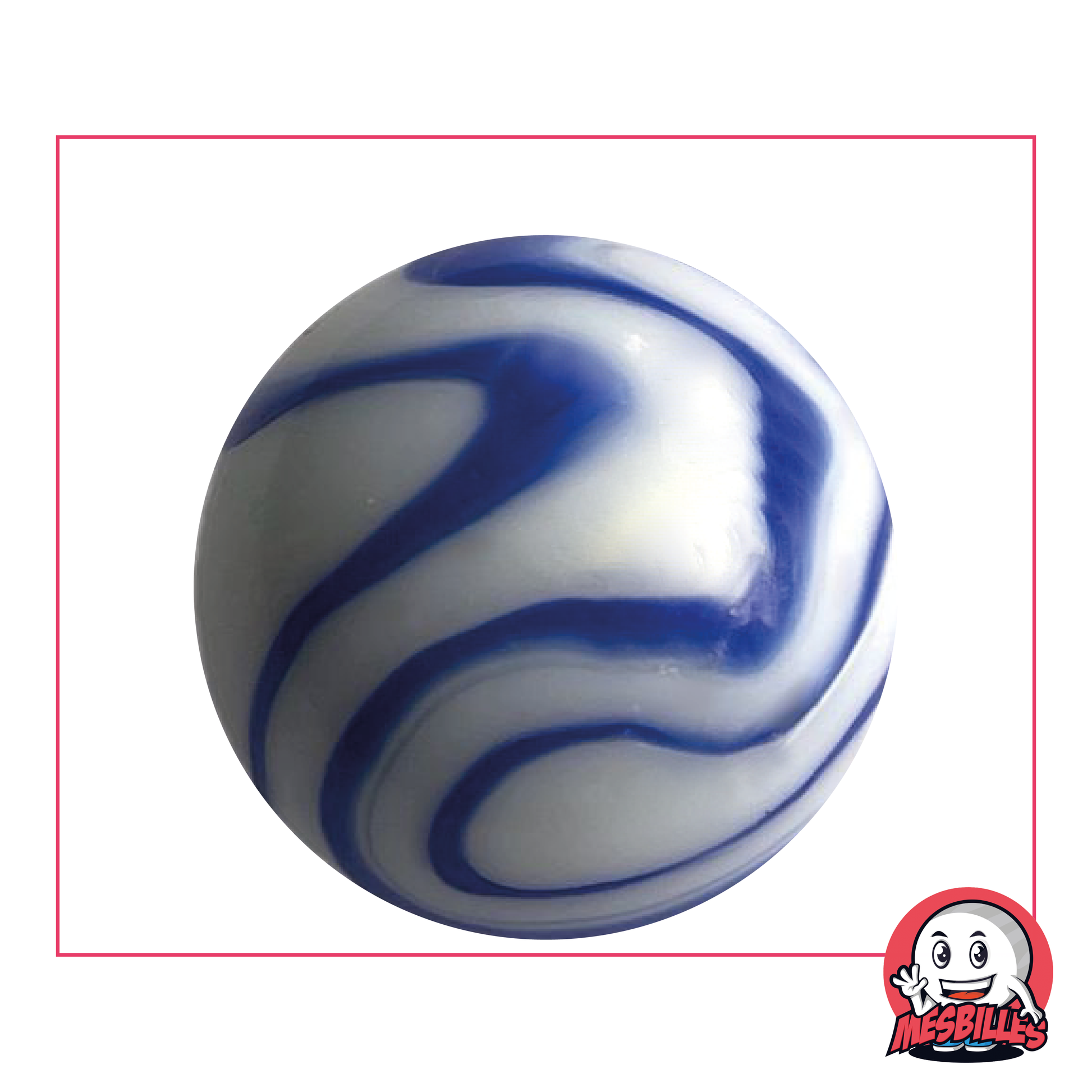 Canica Ozone 42 mm con rayas blancas y azules, tipo porcelana, tamaño ballena, canica muy grande