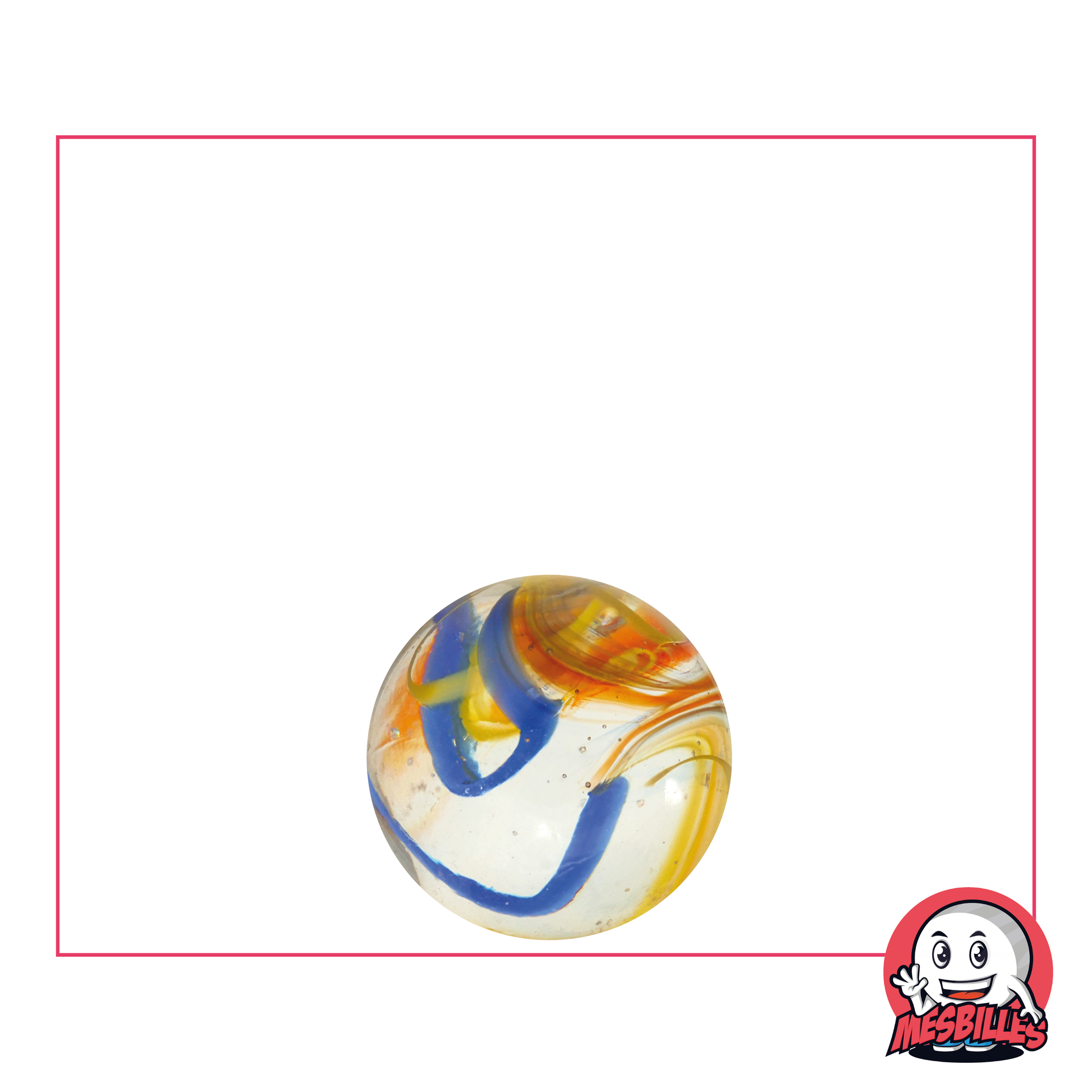 Canica Perroquet 14 mm - Fusión de colores rojo, amarillo y azul en vidrio transparente