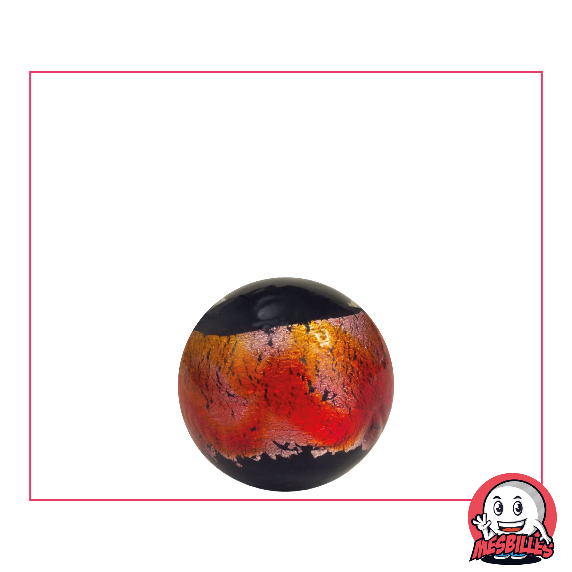 Canica Art Machu Picchu Roja 16 mm de alta gama, negra con una cinta metalizada rojo anaranjada
