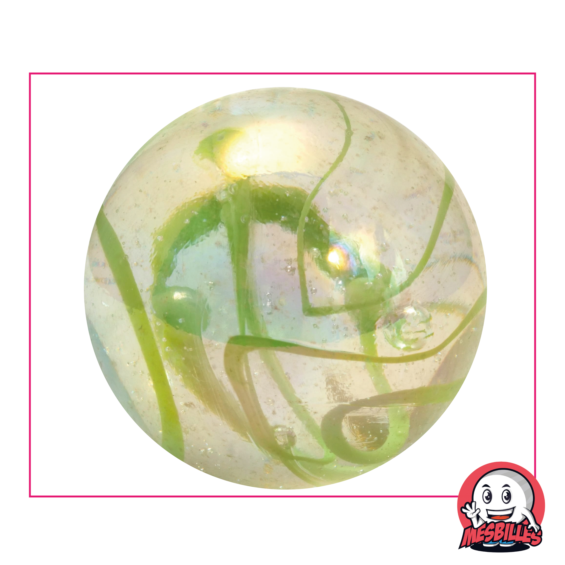 Canica Cinta Verde de 50 mm de cristal atravesada por una cinta verde decorativa, canica grande de gran tamaño