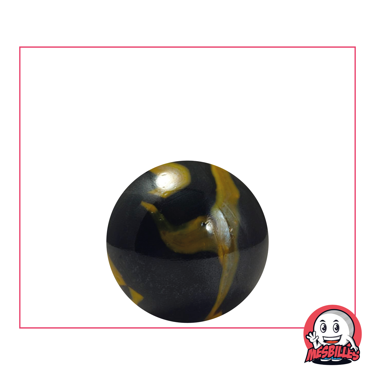 Canica subterránea de 22 mm: aspecto de porcelana negra brillante con toques amarillos, para un estilo misterioso