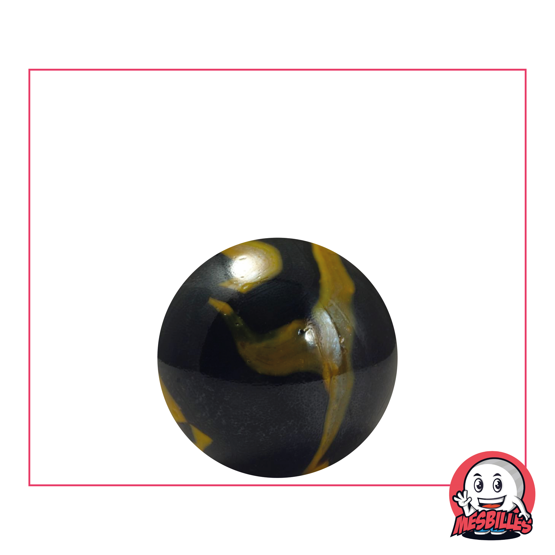 Canica subterránea de 22 mm: aspecto de porcelana negra brillante con toques amarillos, para un estilo misterioso