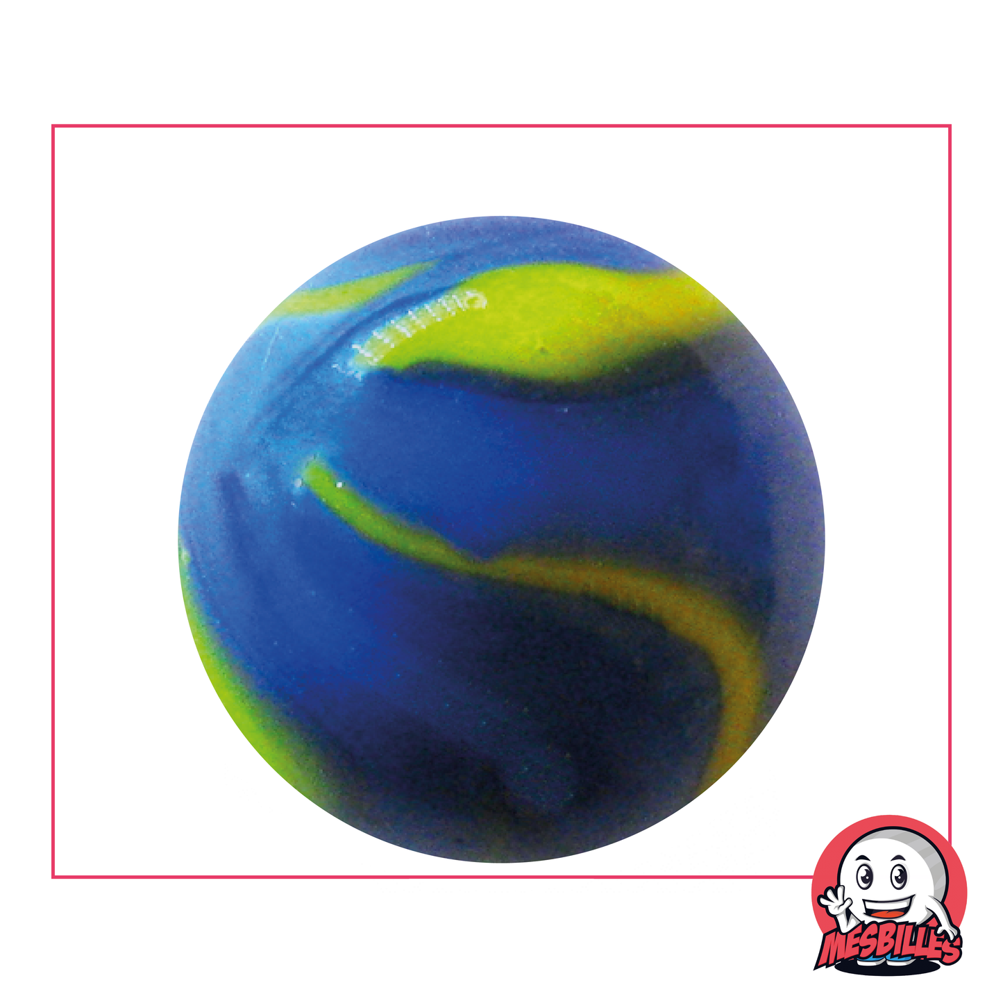 Canica de porcelana Van Gogh 42 mm con trazos de pintura amarilla sobre fondo azul opaco, canica muy grande