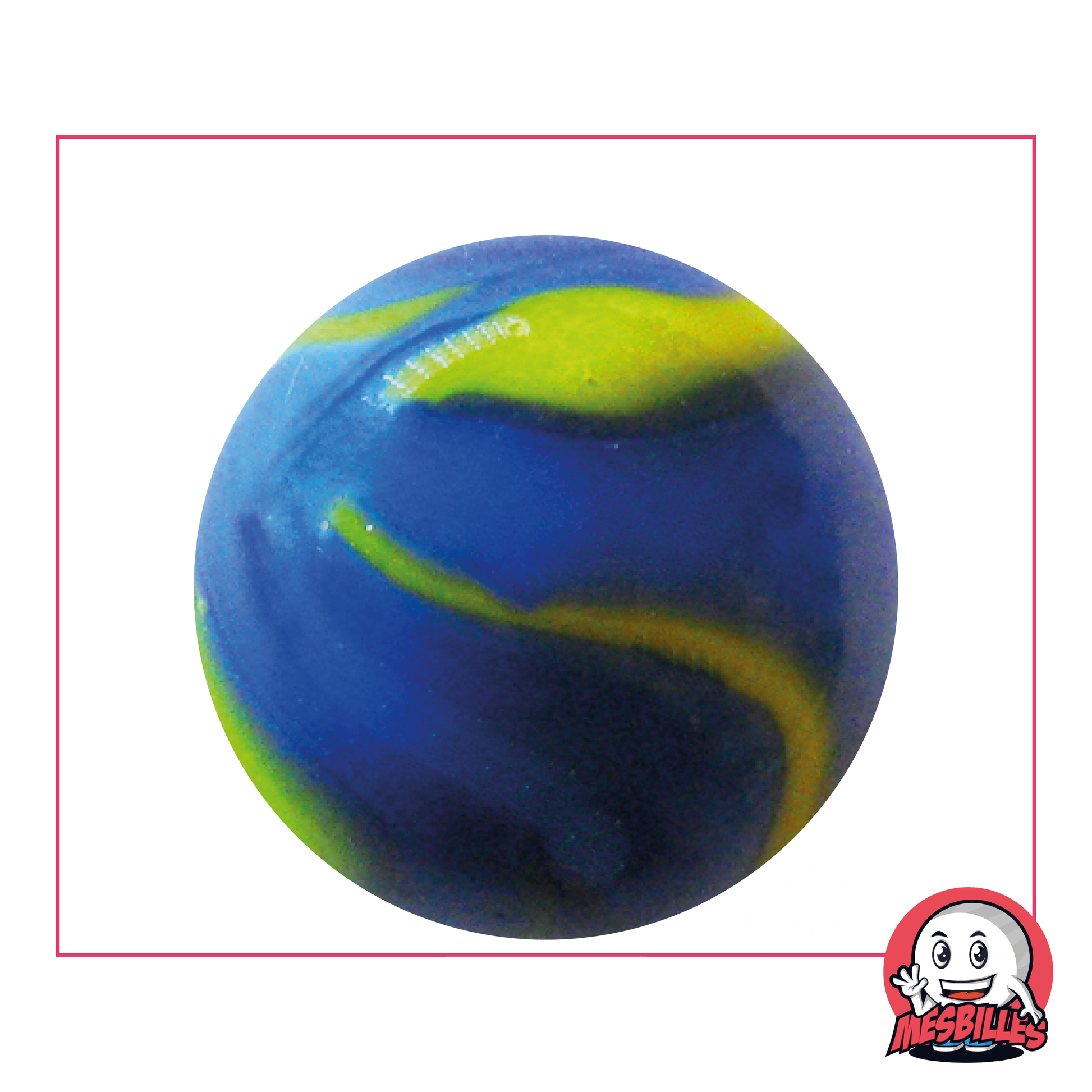 Canica de porcelana Van Gogh 42 mm con trazos de pintura amarilla sobre fondo azul opaco, canica muy grande