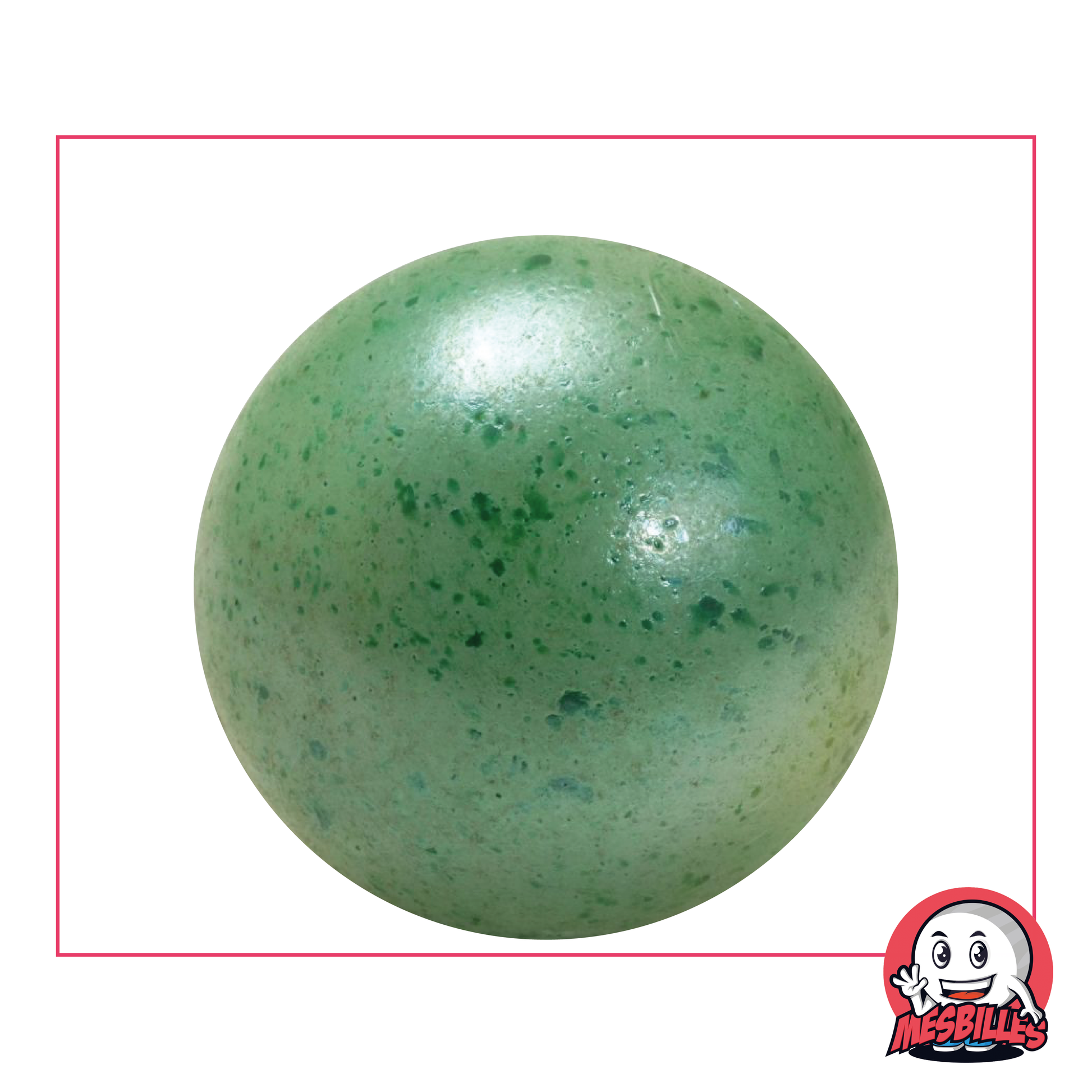 Canica Verde Wolfgang 42 mm, blanco brillante con salpicaduras verdes, canica Ballena, canica grande