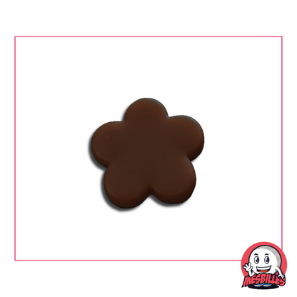 Canica flor extraplana perla violeta chocolate: vista frontal aislada sobre fondo neutro